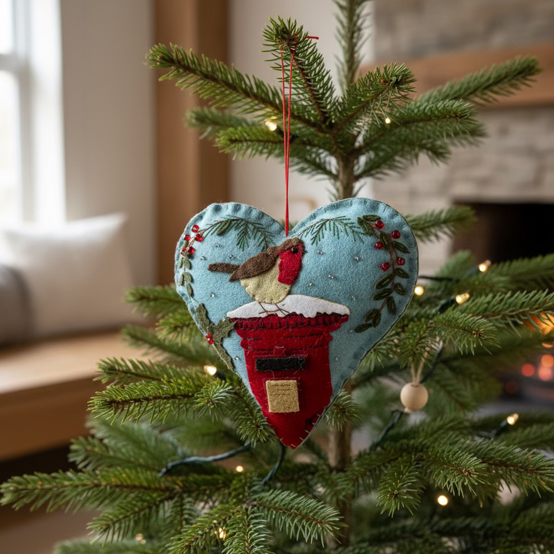 Felt Robin on Postbox Heart