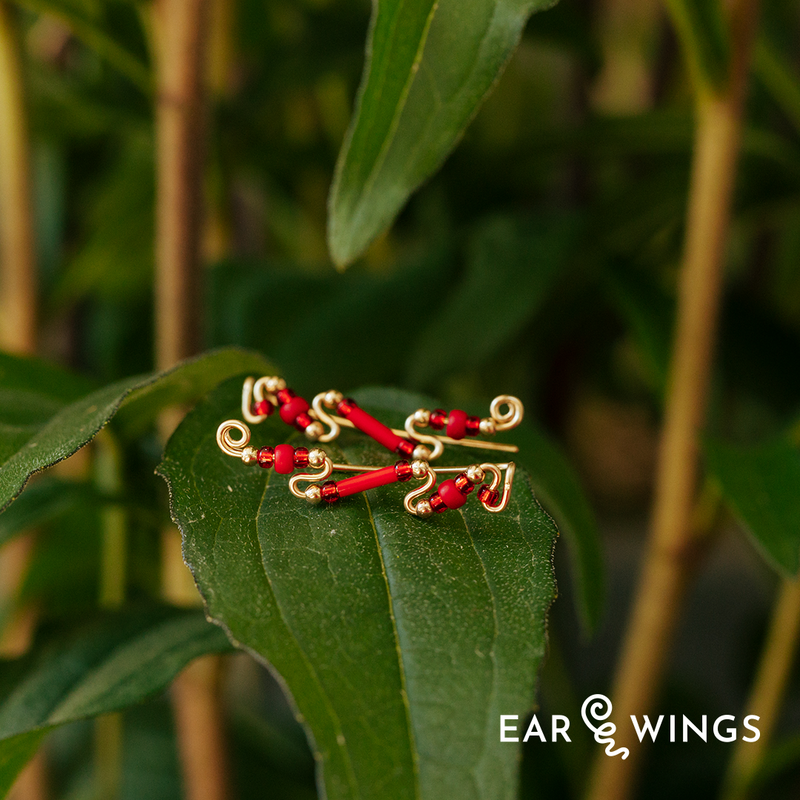 Ear Wings Crimson Poppy 14ct Yellow Gold