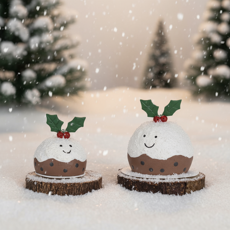 Pair of Happy Christmas Puddings