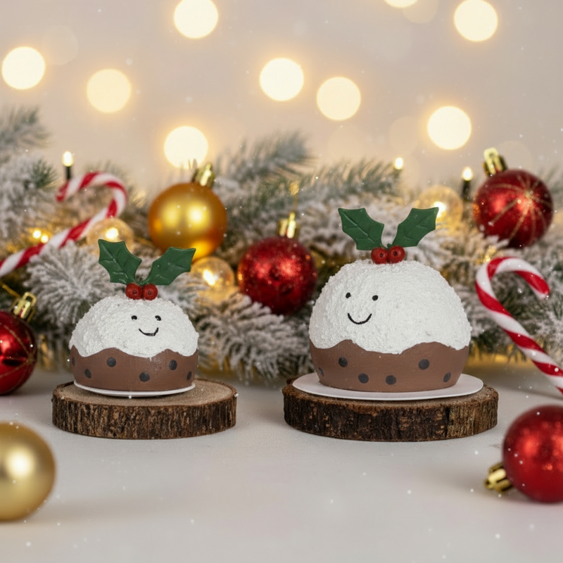 Pair of Happy Christmas Puddings