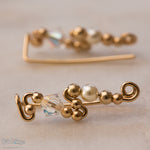 Ear Wings Clear Crystals and Cream Pearls 14ct Yellow Gold