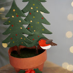 Robin and Christmas Trees in Pot