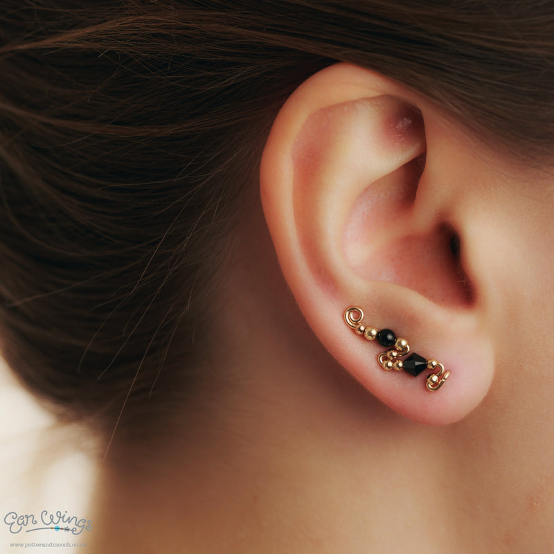 Ear Wings Jet 14ct Yellow Gold