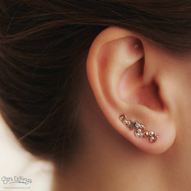 Ear Wings Silver Star 14ct Rose Gold
